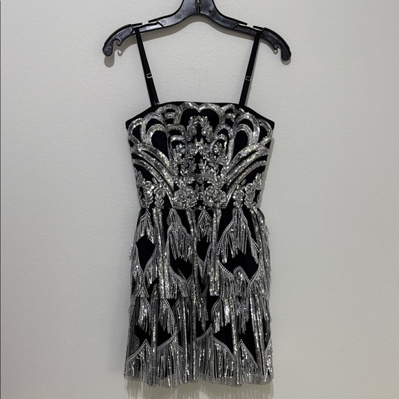 Dress the Population Callie Fringe Dress in Black and Silver - Size XS - Picture 4 of 9